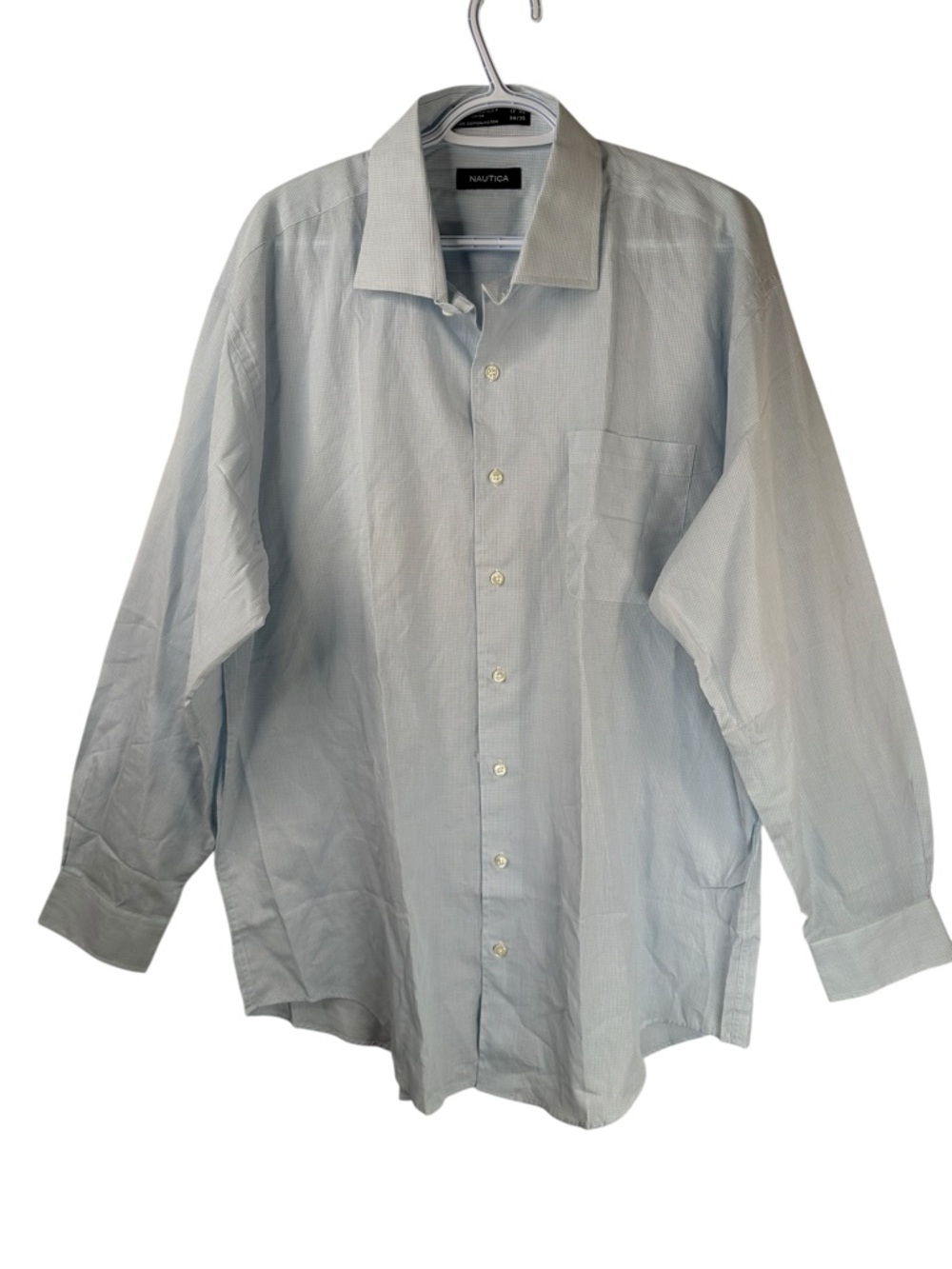 Nautica Blue Pinstripe Dress Shirt Cotton Long Sleeve Heritage Classic Menswear